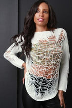 Load image into Gallery viewer, Semi-Sheer Shredded Knit Long Sleeve Top
