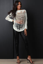 Load image into Gallery viewer, Semi-Sheer Shredded Knit Long Sleeve Top